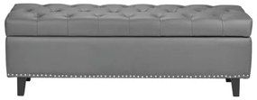 VEVOR Button-Tufted Storage Ottoman Bench PU Leather Bench with Wood Legs Gray