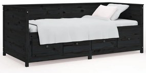 vidaXL Καναπές Κρεβάτι Μαύρος 75x190 εκ. από Μασίφ Ξύλο Πεύκου