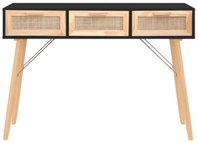 vidaXL Τραπέζι Κονσόλα Μαύρο 105x30x75 εκ. Μασίφ Πεύκο &amp; Φυσικό Ρατάν