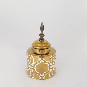 Βάζο Κεραμικό Με Καπάκι 752-20078 13x13x24cm White-Gold Estheti Home Κεραμικό