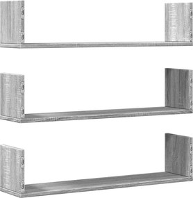 vidaXL Ράφια Τοίχου 3 τεμ. Γκρι Sonoma 80x18x18 εκ. Επεξεργ. Ξύλο