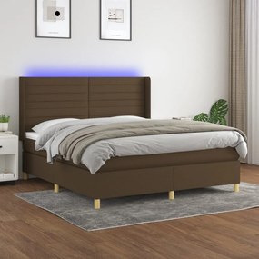Κρεβάτι Boxspring με Στρώμα &amp; LED Σκ.Καφέ 180x200εκ. Υφασμάτινο - Καφέ