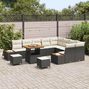 vidaXL Σετ Καναπέ Κήπου με μαξιλάρι 12 pcs Μαύρο Πολυ ράταν