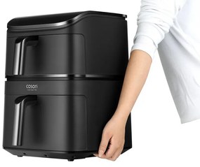 Cosori CAF-DC121-Ader Turbo Tower Διπλή φριτέζα ζεστού αέρα, 2630W, 4.3/6.5 L, 7 προγράμματα, 30-230C, έλεγχος αφής, χρονοδιακόπτης, κρύοι τοίχοι, μαύρο