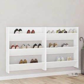 vidaXL Παπουτσοθήκες Τοίχου 2 τεμ. Λευκές 80x18x90 εκ. από Επεξ. Ξύλο