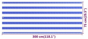 vidaXL Διαχωριστικό Βεράντας Μπλε / Λευκό 75x300 εκ. από HDPE