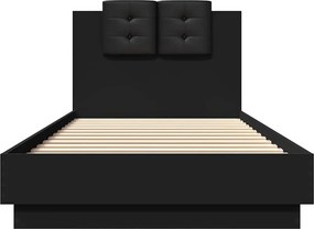 vidaXL Πλαίσιο Κρεβατιού με Κεφαλάρι Μαύρο 90x200 εκ. Επεξεργ. Ξύλο