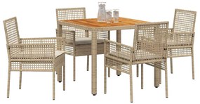 vidaXL Σέτ φαγητού για κήπο 5 pcs Μπεζ συνθετικό ρατάν