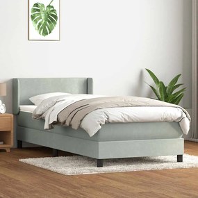vidaXL Box Spring κρεβάτι με στρώμα ανοιχτό γκρι 90x210 cm Βελούδινο