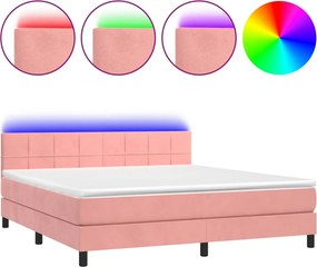 vidaXL Κρεβάτι Boxspring με Στρώμα &amp; LED Ροζ 180x200 εκ. Βελούδινο