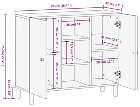 Βοηθητικό Ντουλάπι Μαύρο 90 x 33 x 75 εκ. από Μασίφ Ξύλο Μάνγκο - Μαύρο