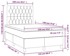 Κρεβάτι Boxspring με Στρώμα Σκούρο Γκρι 120x190 εκ Υφασμάτινο - Γκρι