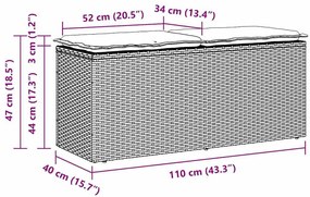 Πάγκος κήπου με μαξιλάρι καφέ 110x40x44 cm Poly Rattan - Καφέ