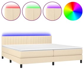 ΚΡΕΒΑΤΙ BOXSPRING ΜΕ ΣΤΡΩΜΑ &amp; LED ΚΡΕΜ 200X200 ΕΚ. ΥΦΑΣΜΑΤΙΝΟ 3133346