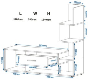 Σύνθετο Σαλονιού BRUNO Ανθρακί-Λευκό Μ140xΠ38xΥ124