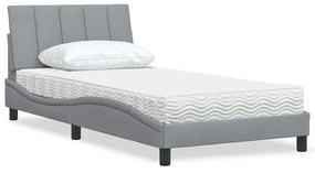 Κρεβάτι με Στρώμα Hanko Ανοιχτό Γκρι 100x200 εκ. Υφασμάτινο