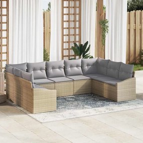 vidaXL 9 Τεμαχίων Σετ Καναπέ Κήπου Με Μαξιλάρια Μπεζ από Πολυ Ράττον
