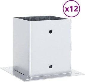 vidaXL Βάσεις στύλων τετράγωνες 12 τεμάχια Ασημί Γαλβανισμένος χάλυβας