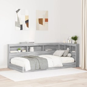 vidaXL Κρεβάτι Βιβλιοθήκη Γκρι Σονόμα 90x190 εκ. Επεξεργασμένου Ξύλου