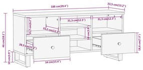 Έπιπλο Τηλεόρασης Καφέ/Μαύρο 100x33,5x46 εκ. Μασίφ Ξύλο Μάνγκο - Καφέ