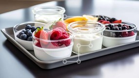 Σετ των 2 Intra Συλλεκτικό Ξύλινο Παζλ Plywood 4mm - Διάφορα φρούτα και γιαούρτι σε ξύλινο τραπέζι Σε Ξύλινο Κουτί - Διαστάσεις: 10x10 cm – 25 κομμάτια