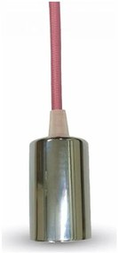 Κρεμαστό Φωτιστικό V-TAC Μεταλλικό Χρώμιο με Υφασμάτινο Καλώδιο Ρόζ με ντουί Ε27 3789