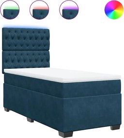 vidaXL Κρεβάτι Boxspring με Στρώμα Μπλε 80 x 200 εκ. Βελούδινο