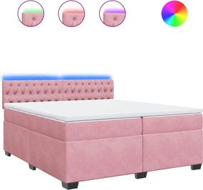vidaXL Κρεβάτι Boxspring με Στρώμα Ροζ 200x200 εκ. Βελούδινο