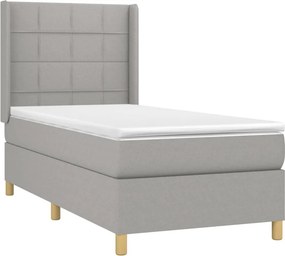vidaXL Κρεβάτι Boxspring με Στρώμα &amp; LED Αν.Γκρι 90x200 εκ. Υφασμάτινο