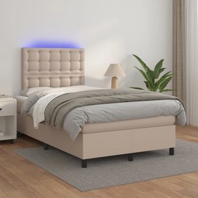 Κρεβάτι Boxspring Στρώμα&amp;LED Καπουτσίνο 120x200 εκ. Συνθ. Δέρμα