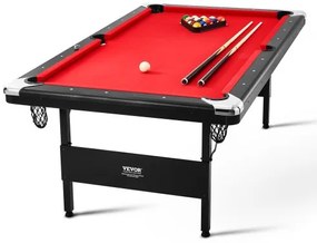 VEVOR Billiards Table, 7 ft Pool Table, Portable Foldable Space-Saving Table, Billiard Table Set Includes Balls, Cues, Chalks and Brush, Black with Red Cloth, Perfect for Family Game Room Kids Adults
