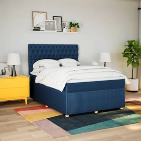 vidaXL Κρεβάτι Boxspring με Στρώμα Μπλε 160x200 εκ. Υφασμάτινο