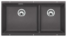 Blanco Subline-U 480/320-U Rock Grey SILGRANIT™ PuraDur™ Γρανιτένιος Νεροχύτης Υποκαθήμενος με 2 Γούρνες 85,5x46 cm