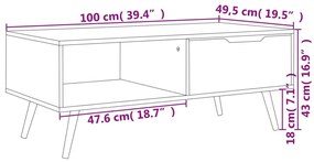 vidaXL Τραπεζάκι Σαλονιού Γυαλιστερό Μαύρο 100x49,5x43 εκ. Επ Ξύλο