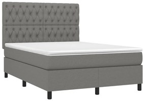vidaXL Κρεβάτι Boxspring με Στρώμα &amp; LED Σκ.Γκρι 140x190εκ. Υφασμάτινο