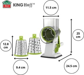 Τρίφτης χειρός με 3 εξαρτήματα Kinghoff KH 1960, Ανοξείδωτο, Λευκό/Πράσινο