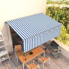 vidaXL Χειροκίνητη Τέντα 4,5 x 3 m Μπλε και Λευκή Ράβδος