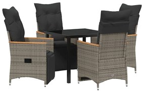vidaXL Σέτ φαγητού για κήπο με μαξιλάρι 5 pcs Γκρι Πολυ ράταν