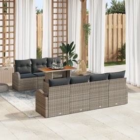 vidaXL Σετ 8 τεμαχίων Καναπέ Κήπου με Μαξιλάρια Γκρι Πολυ Ρατάν