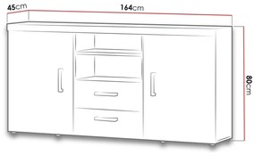 Σιφονιέρα Charlotte B105, Γυαλιστερό μαύρο, Άσπρο, Με συρτάρια και ντουλάπια, Αριθμός συρταριών: 2, 80x164x45cm, 59 kg | Epipla1.gr