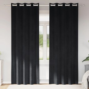 Curtains Blackout vidaXL με Eyelets 2 τεμαχίων Μαύρο Βελούδο