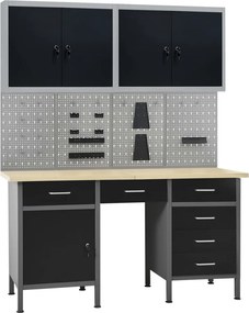 vidaXL Πάγκος Εργασίας με Τέσσερα Πάνελ Τοίχου και Δύο Ντουλάπια