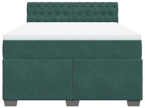 vidaXL Κρεβάτι Boxspring με Στρώμα Σκούρο Πράσινο 140x200εκ. Βελούδινο