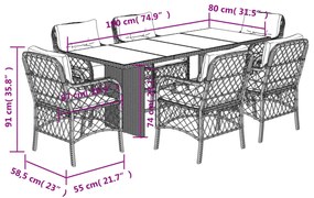 Σετ Τραπεζαρίας Κήπου 7 Τεμ. Μαύρο Συνθετικό Ρατάν με Μαξιλάρια - Μαύρο