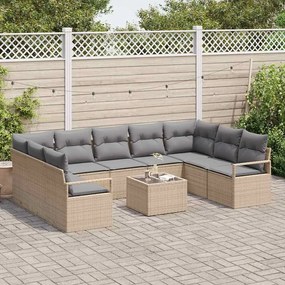 vidaXL Σετ Καναπέ Κήπου με μαξιλάρι 10 pcs Μπεζ, Ανοιχτό Γκρι