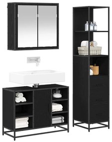 vidaXL Σετ Επίπλων Μπάνιου με ράφι 3 pcs Μαύρη Οξυά Επεξεργασμένο ξύλο