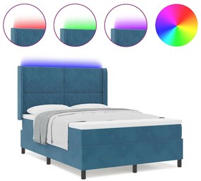 vidaXL Κρεβάτι Box Spring LED με Στρώμα Μπλε 140 x 190 cm Βελούδο