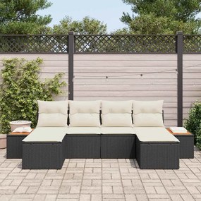 vidaXL Σετ Καναπέ Κήπου με μαξιλάρι 6 pcs Μαύρο και Κρέμα Πολυ Ρατάν