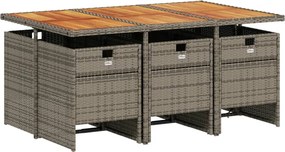 vidaXL Σετ Τραπεζαρίας Κήπου 7 τεμ. Γκρι Συνθ. Ρατάν με Μαξιλάρια