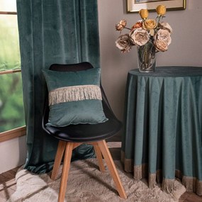 Μαξιλαροθήκη Διακοσμητική Velvet Με Κρόσσι 15 Pine Green Teoran 45X45 Cotton-Acrylic